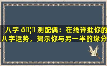 八字 🦆 测配偶：在线详批你的八字运势，揭示你与另一半的缘分